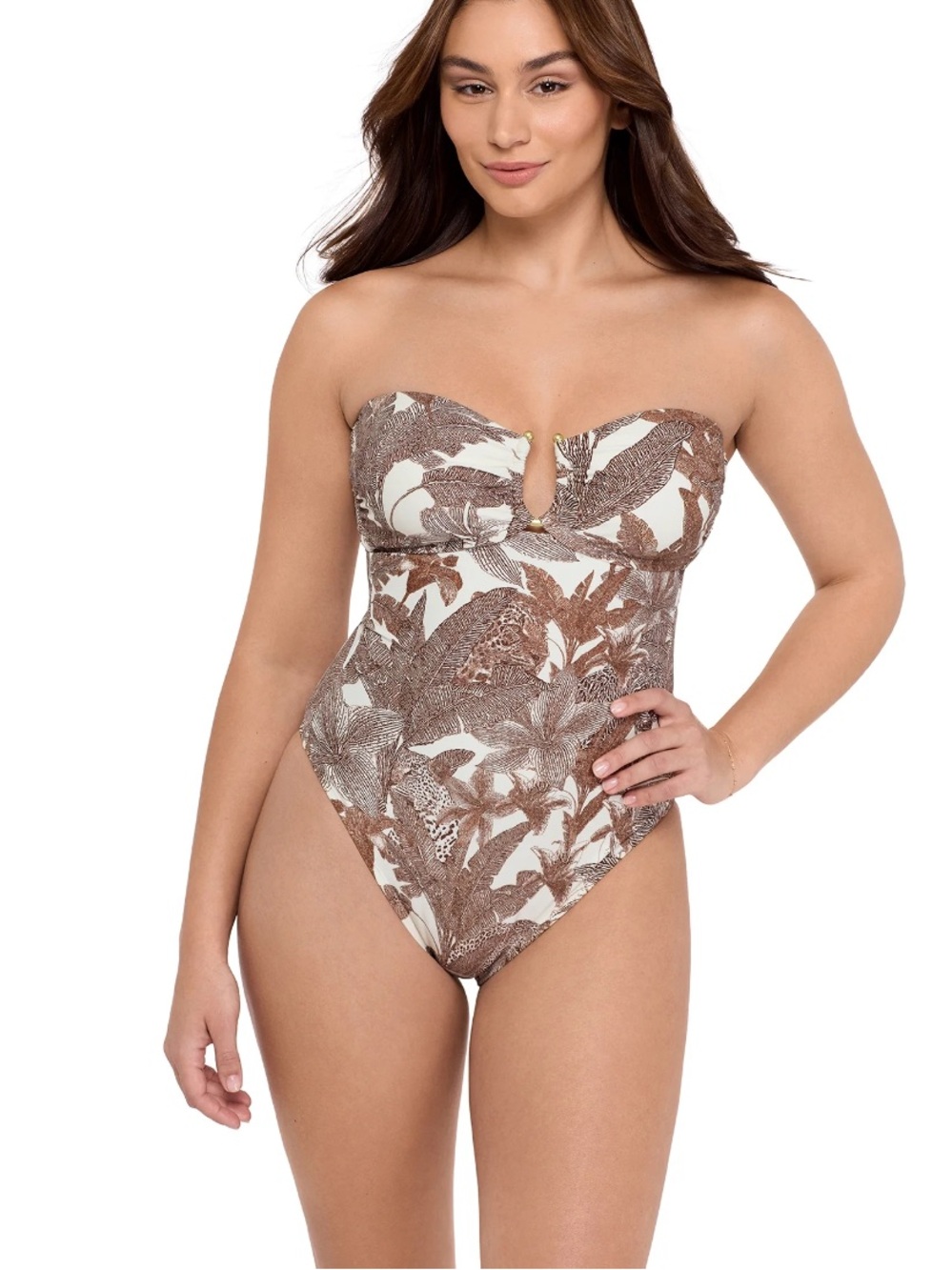 NWT sofia by sofia vergara Brown and ivory Patterned leopard One Piece Swim
